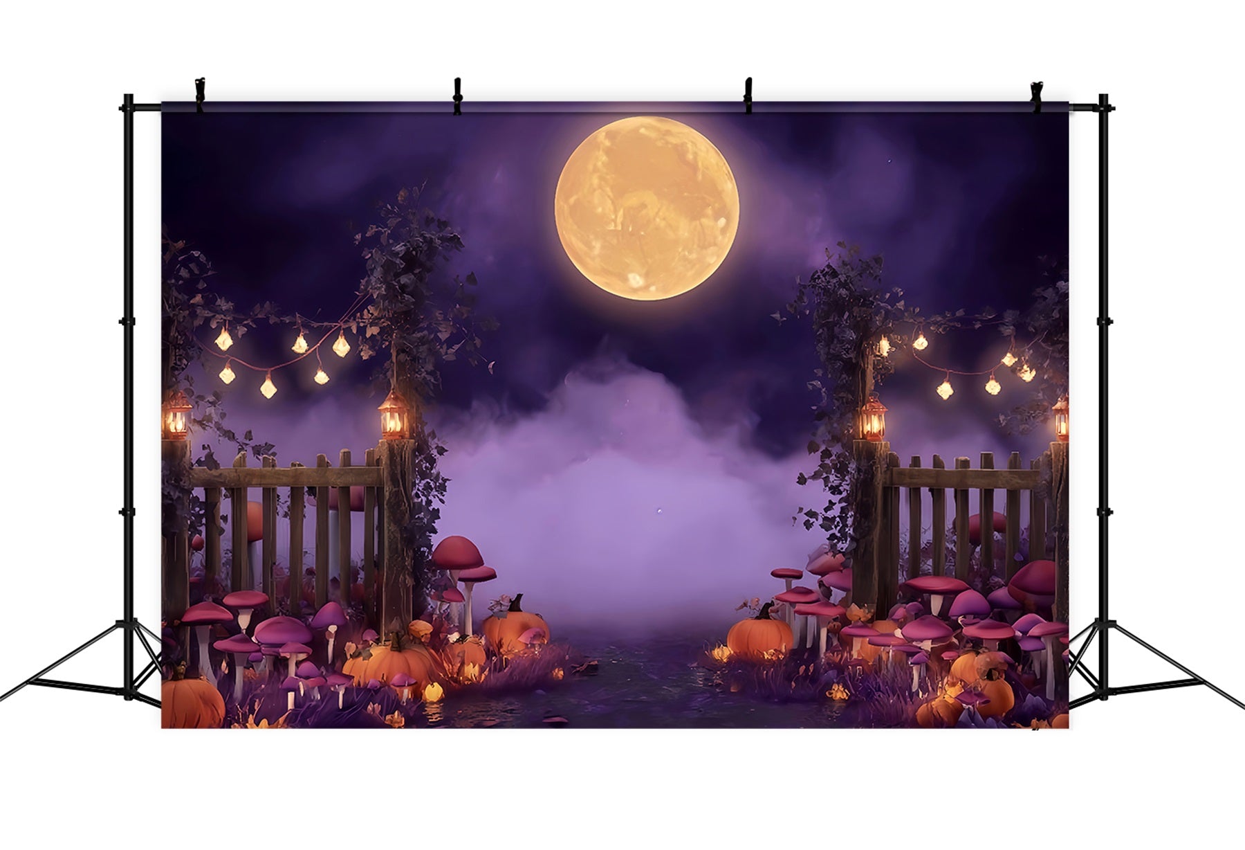 Halloween Moon Backdrop Moonlit Pumpkin Forest Path Halloween Backdrop TWW510-1