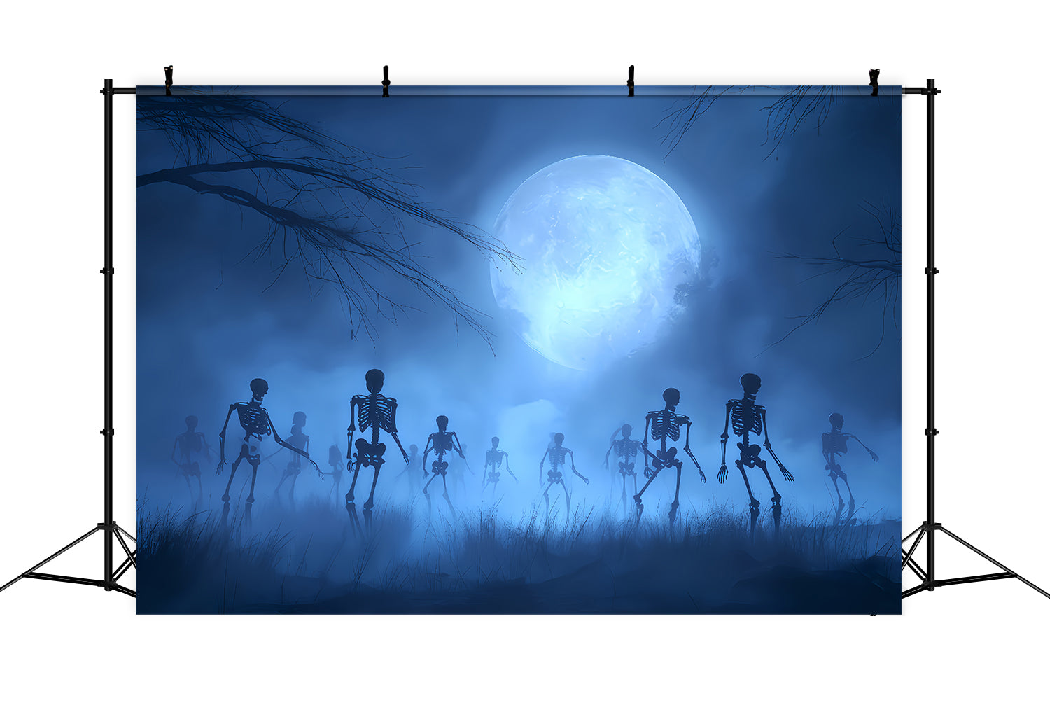 Halloween Ghost Backdrop Skeletons Rising Under Blue Moon Scary Halloween Backdrops TWW510-10