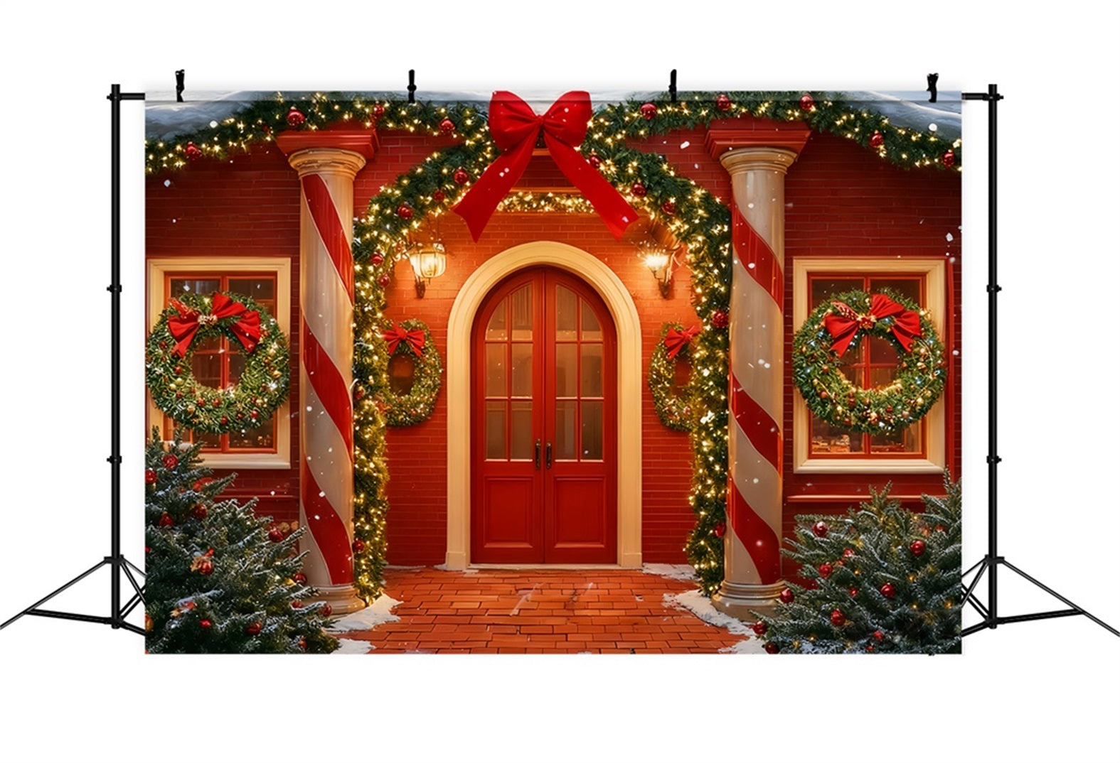 Big Bow Backdrop Red Door Festive Entrance Christmas Backdrop Ideas TWW510-101