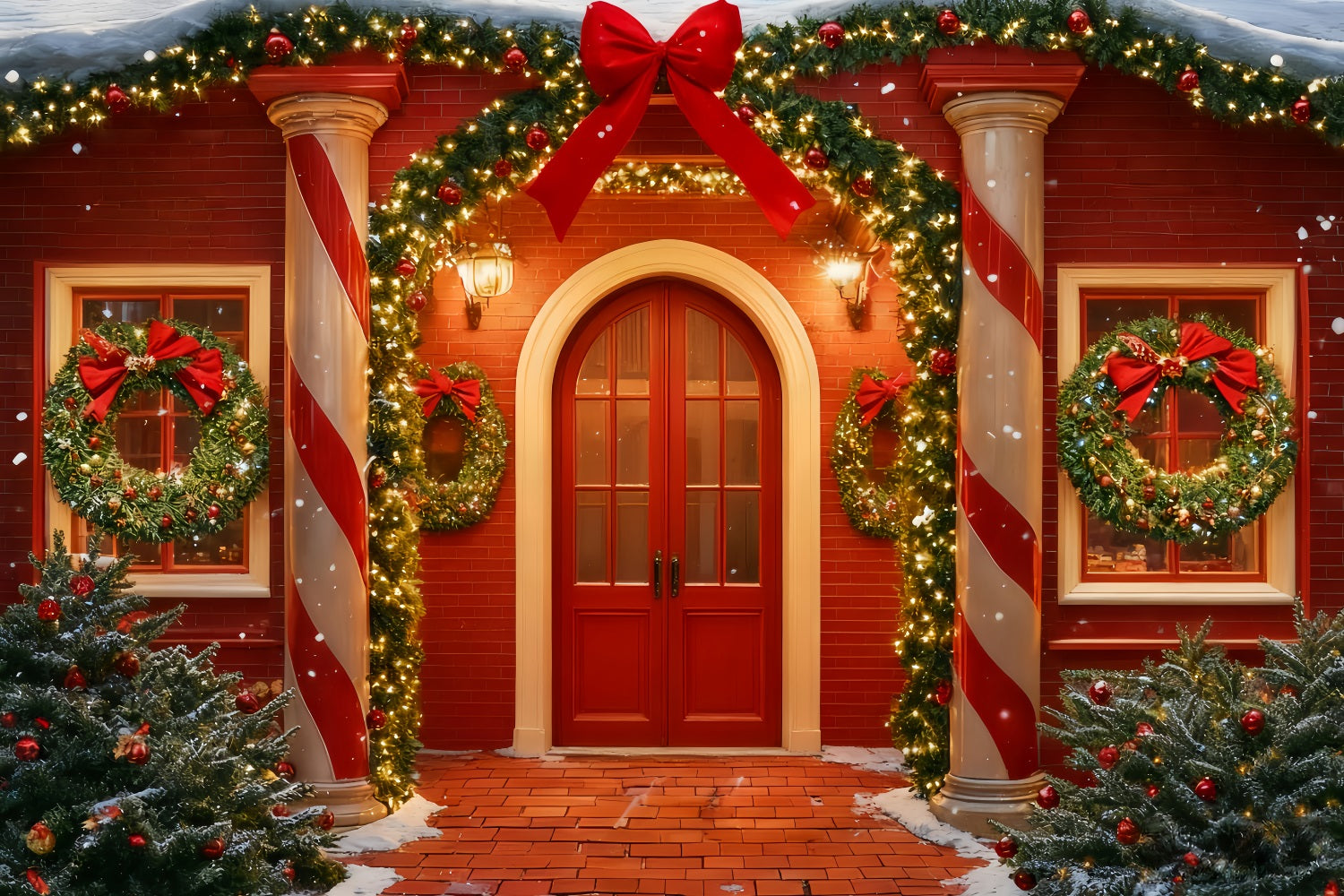 Big Bow Backdrop Red Door Festive Entrance Christmas Backdrop Ideas TWW510-101