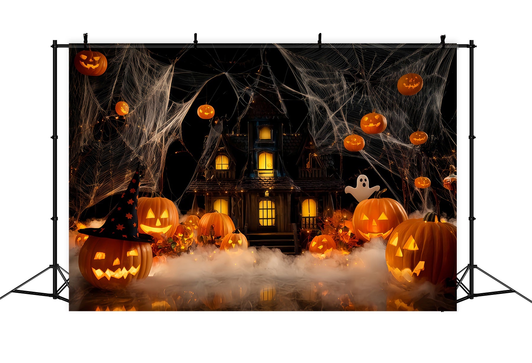 Haunted Mansion Backdrop Haunted House Pumpkin Fog Halloween Backdrop Ideas TWW510-15
