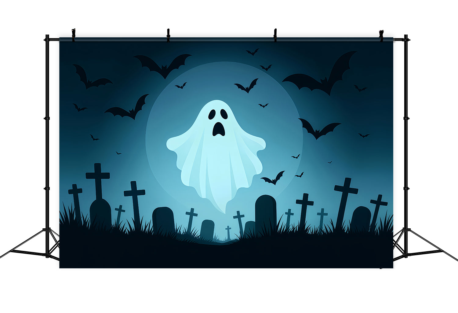 Graveyard Backdrop Flying Ghost Moon Graveyard Halloween Backdrops For Photos TWW510-16