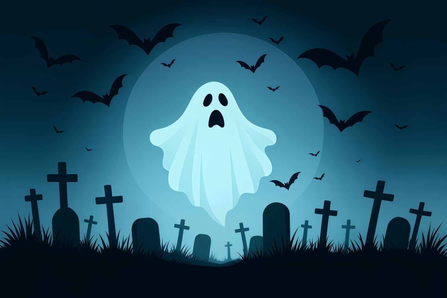 Graveyard Backdrop Flying Ghost Moon Graveyard Halloween Backdrops For Photos TWW510-16