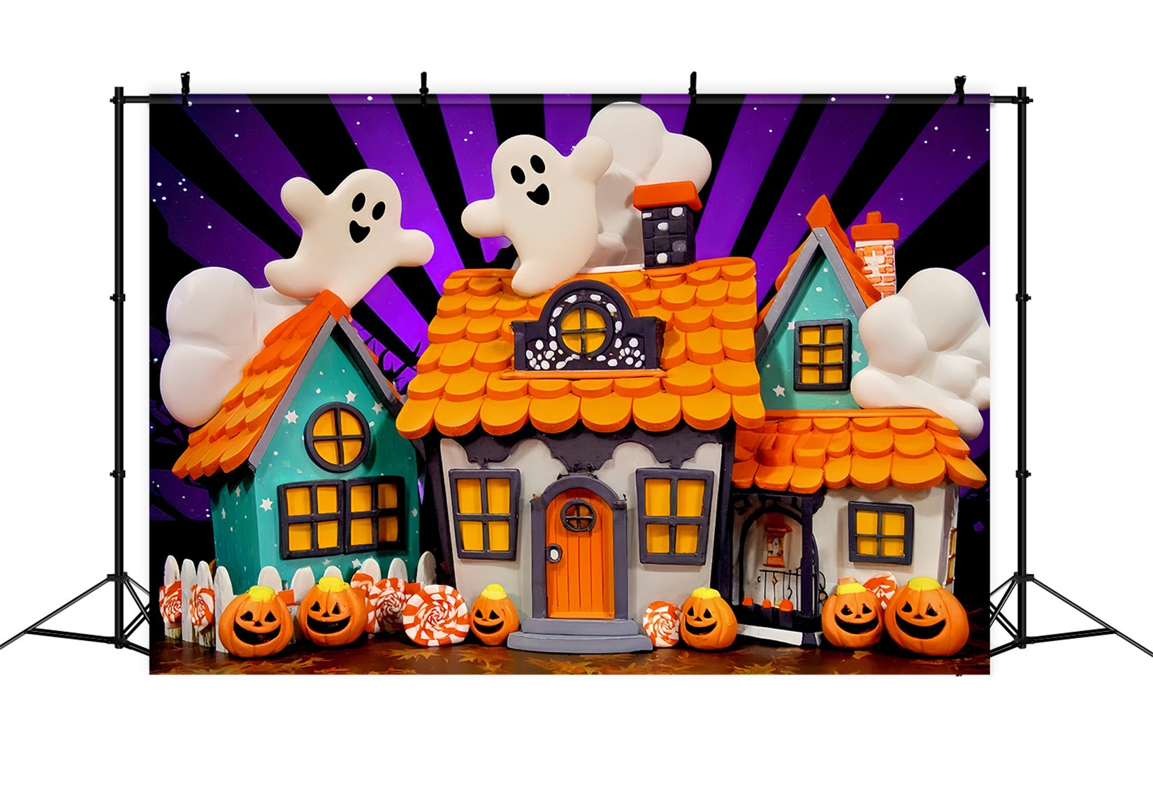 Haunted Mansion Backdrop Cute Ghost Candy Houses Halloween Photography Backdrop TWW510-19