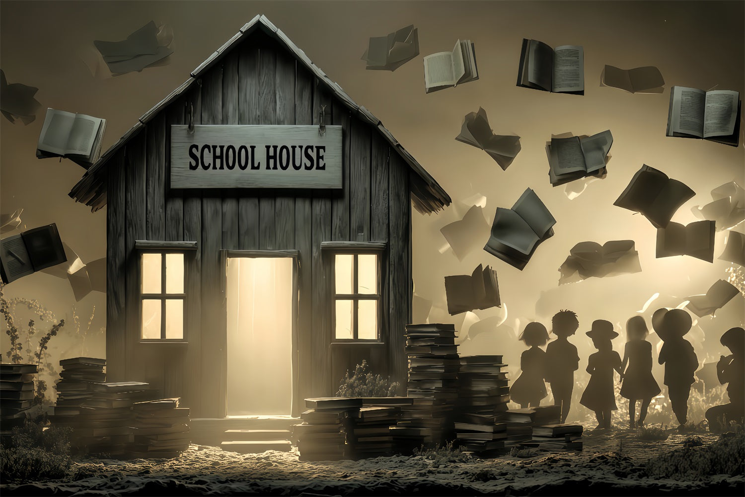 Haunted Mansion Backdrop Haunted Schoolhouse Books Halloween Backdrops TWW510-2