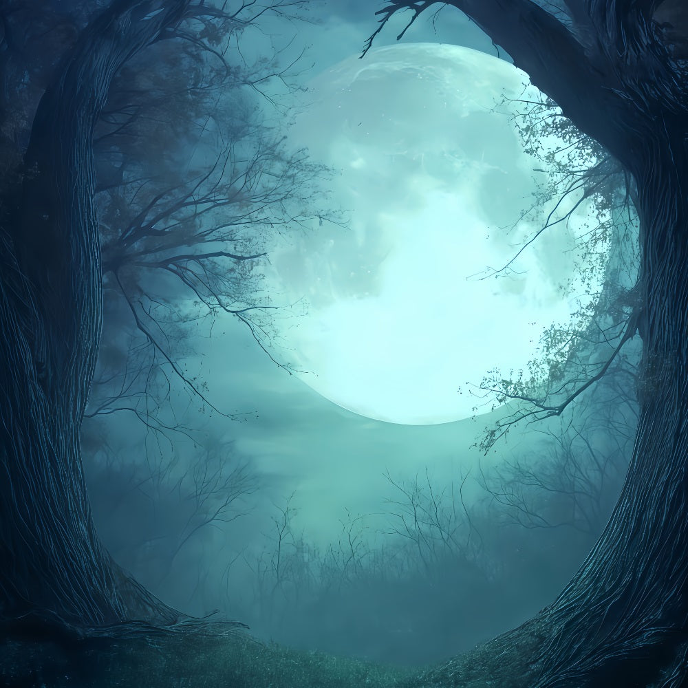 Halloween Moon Backdrop Moonlit Forest Twilight Glow Spooky Halloween Backdrop TWW510-28
