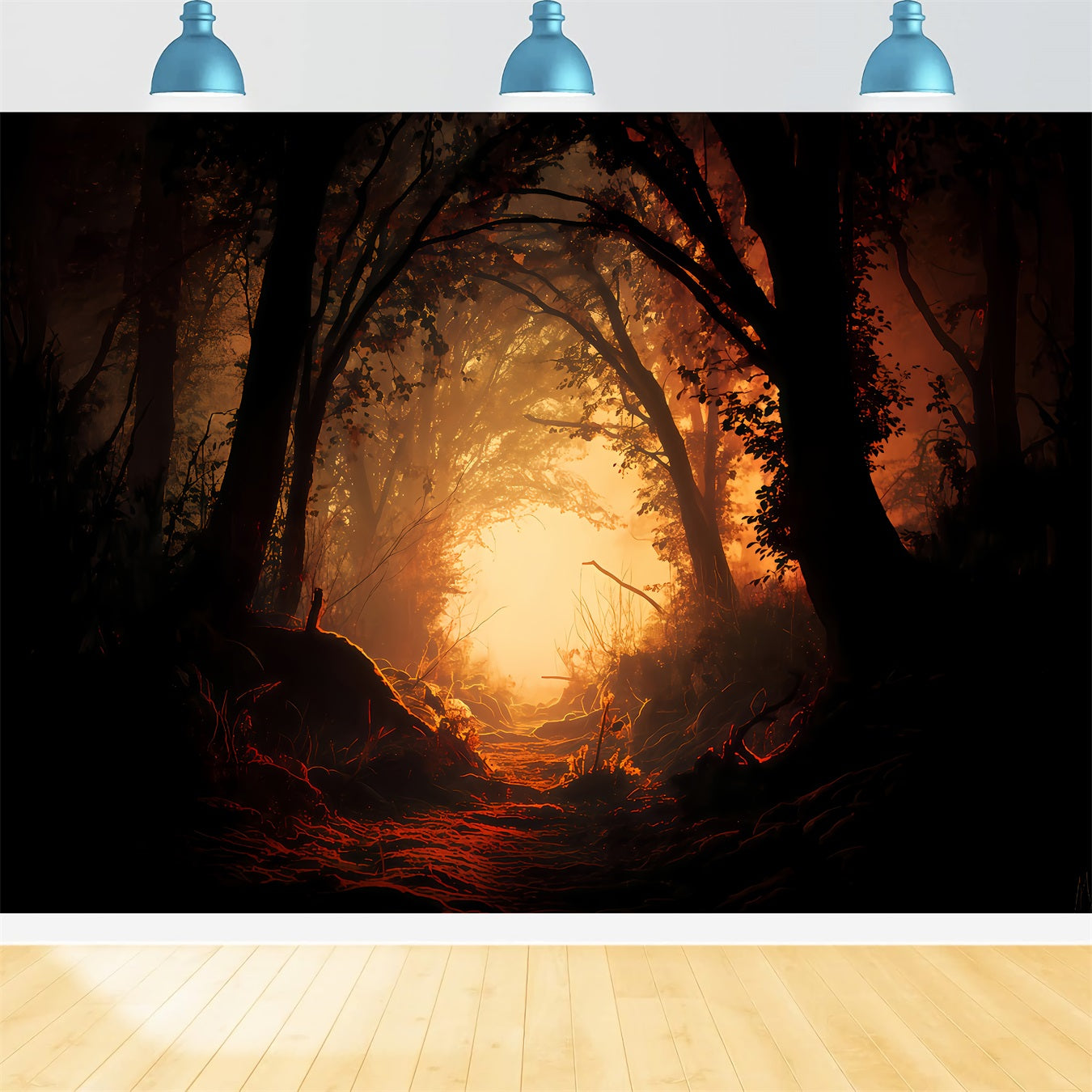 Haunted Forest Backdrop Enchanted Forest Fiery Path Halloween Photography Backdrop TWW510-29