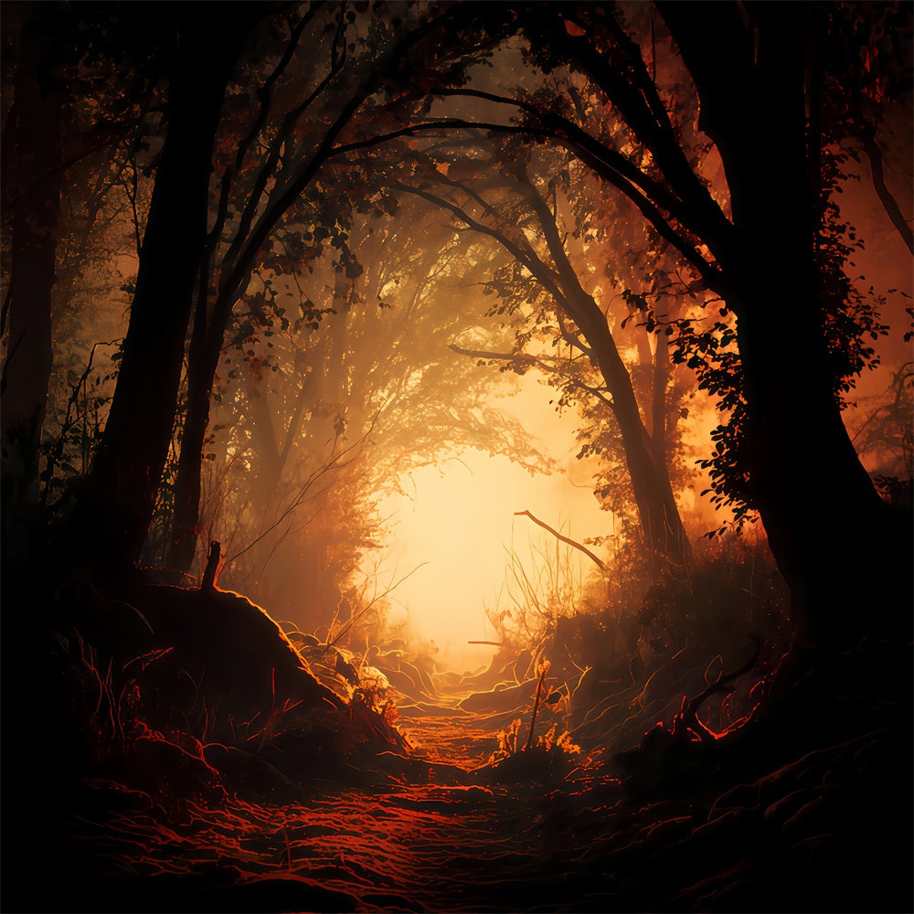 Haunted Forest Backdrop Enchanted Forest Fiery Path Halloween Photography Backdrop TWW510-29