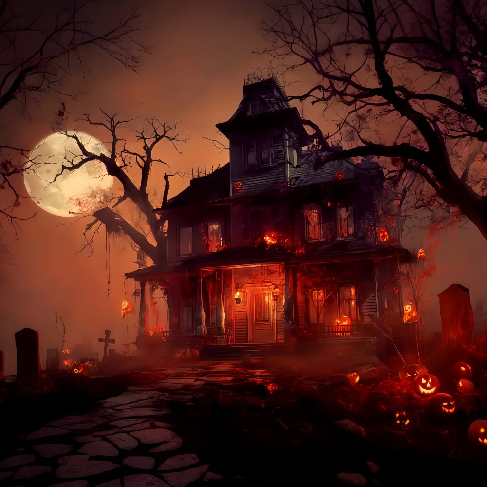 Haunted Mansion Backdrop Haunted Mansion Blood Moon Scary Halloween Backdrops TWW510-30