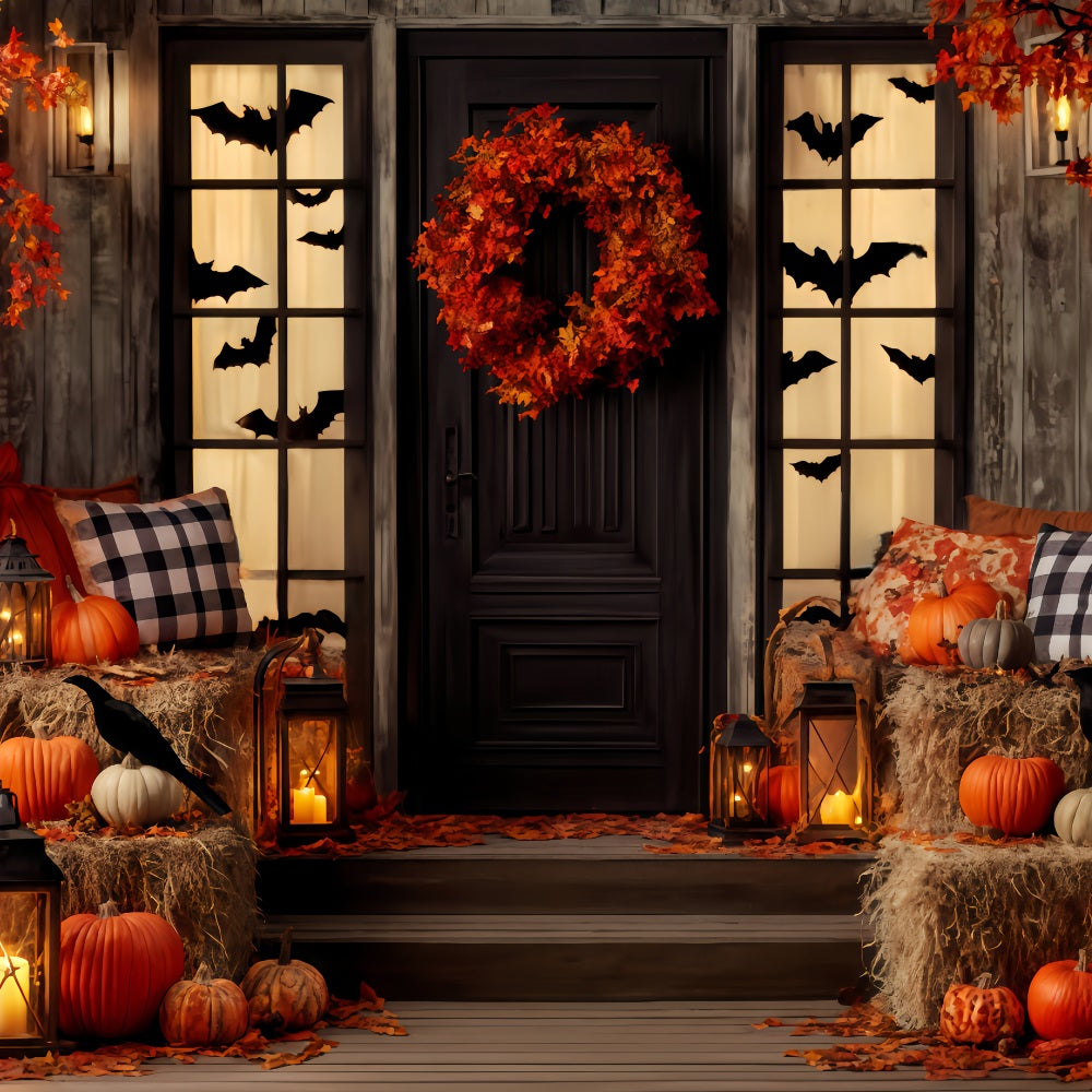 Halloween Backdrop Backdrop Pumpkin Porch Lantern Glow Halloween Backdrops For Photos TWW510-36