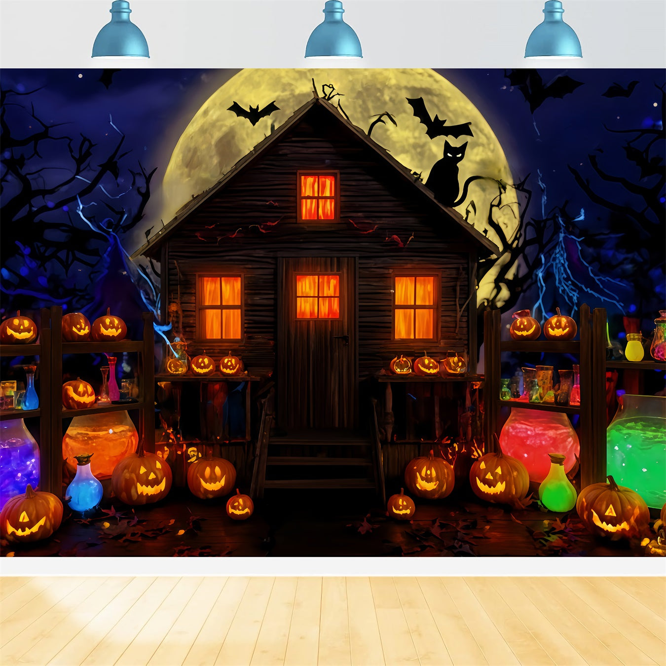 Haunted Mansion Backdrop Potion Shack Moonlight Glow Halloween Photo Backdrops TWW510-37