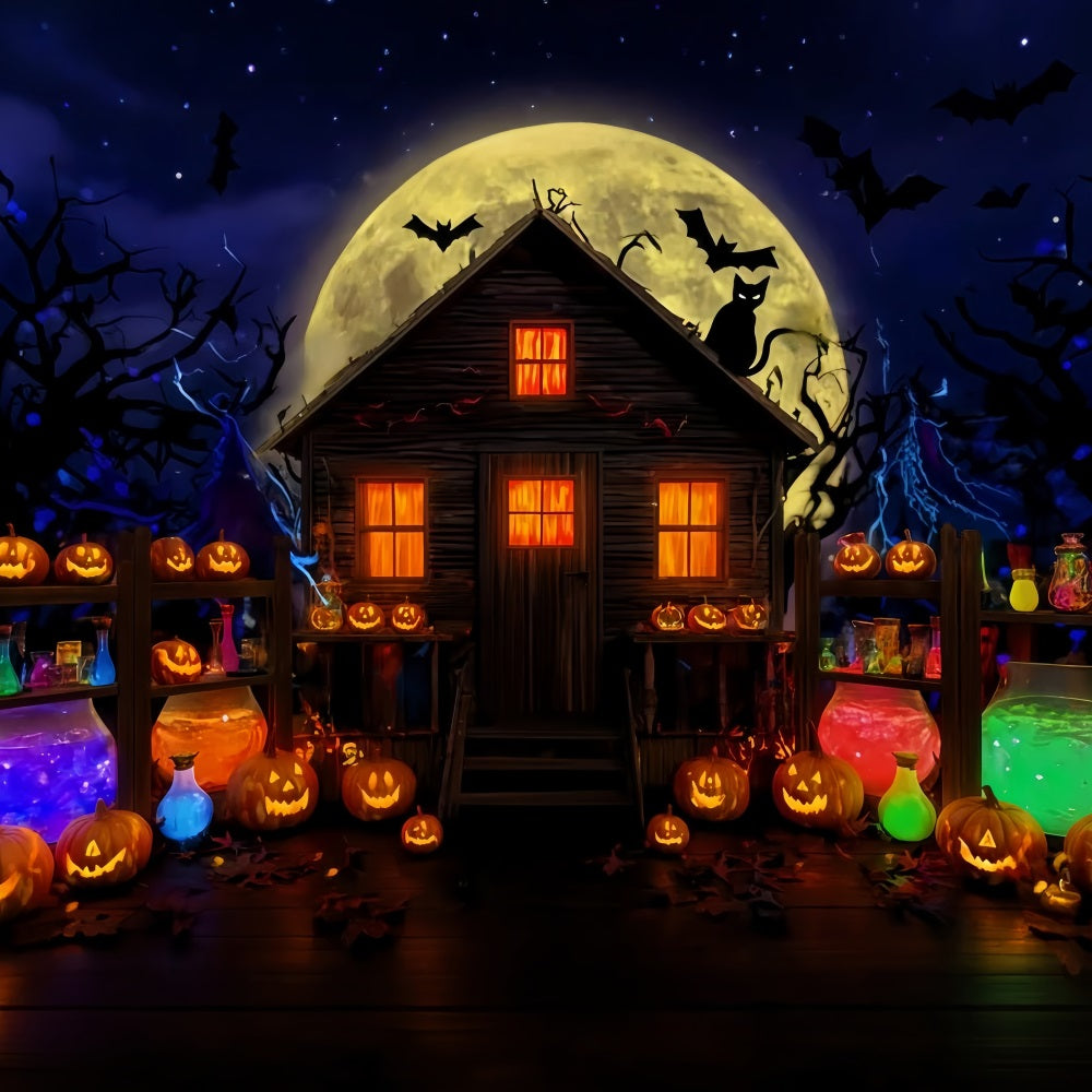 Haunted Mansion Backdrop Potion Shack Moonlight Glow Halloween Photo Backdrops TWW510-37