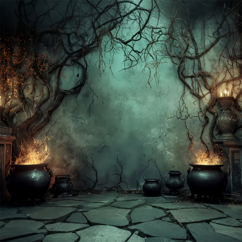 Halloween Backdrop Witch Cauldron Candle Flames Scary Halloween Backdrops TWW510-40