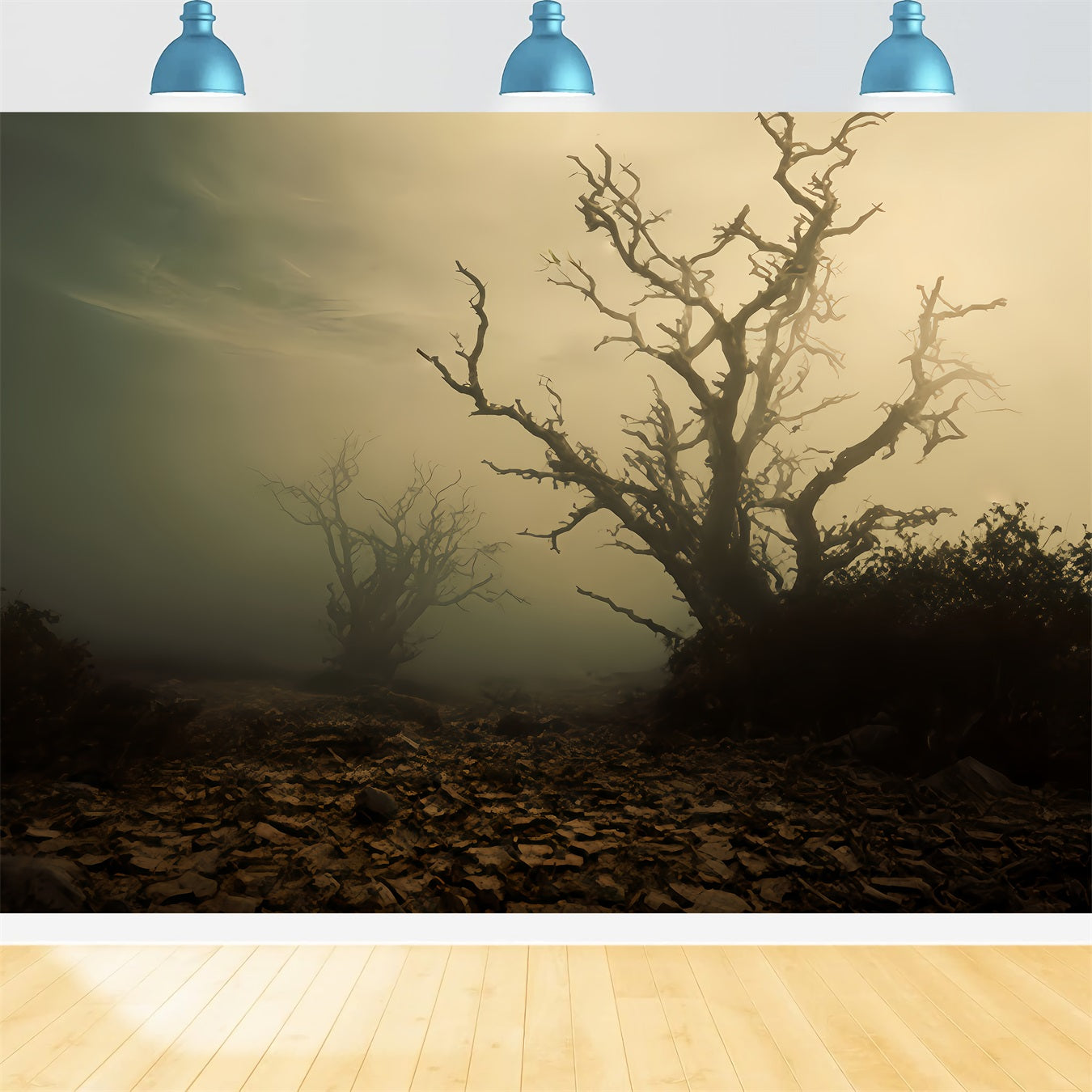 Haunted Forest Backdrop Foggy Dead Tree Field Halloween Backdrop TWW510-41