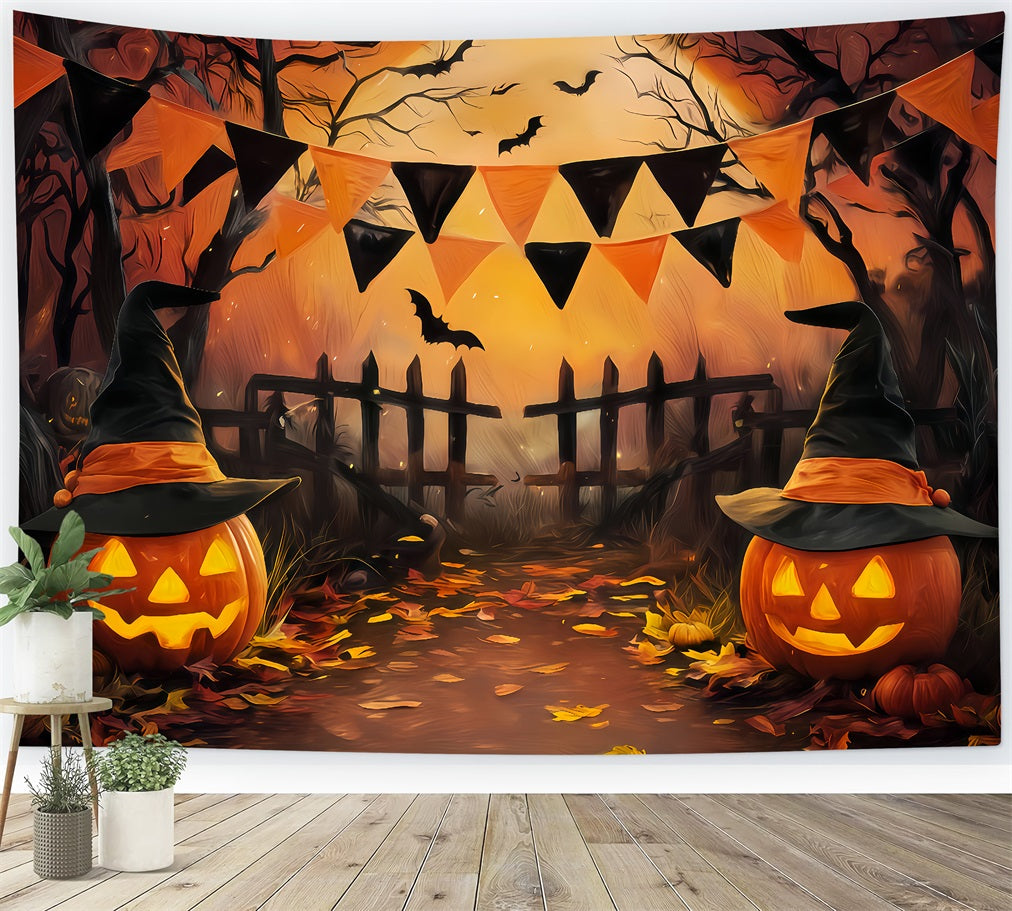 Halloween Color Backdrop Witch Hat Pumpkin Gate Halloween Photo Backdrop TWW510-43