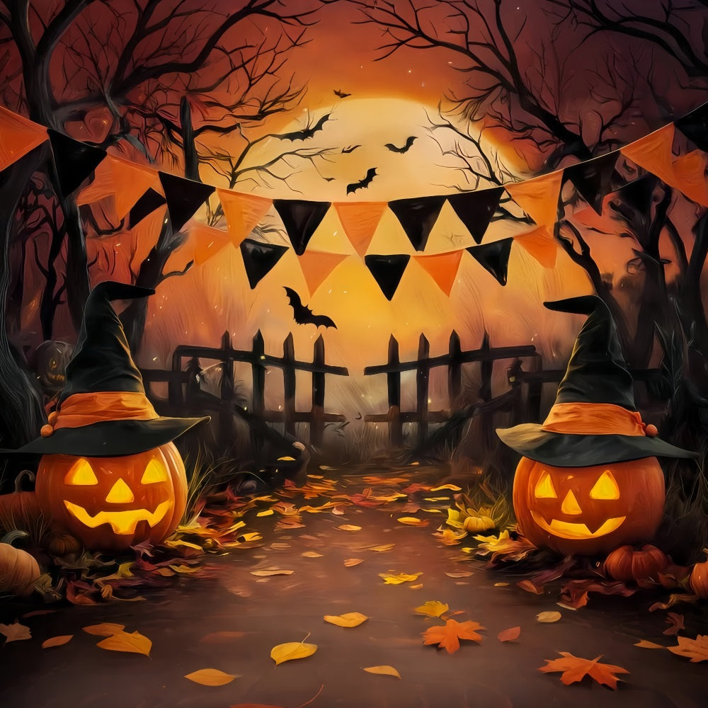 Halloween Color Backdrop Witch Hat Pumpkin Gate Halloween Photo Backdrop TWW510-43