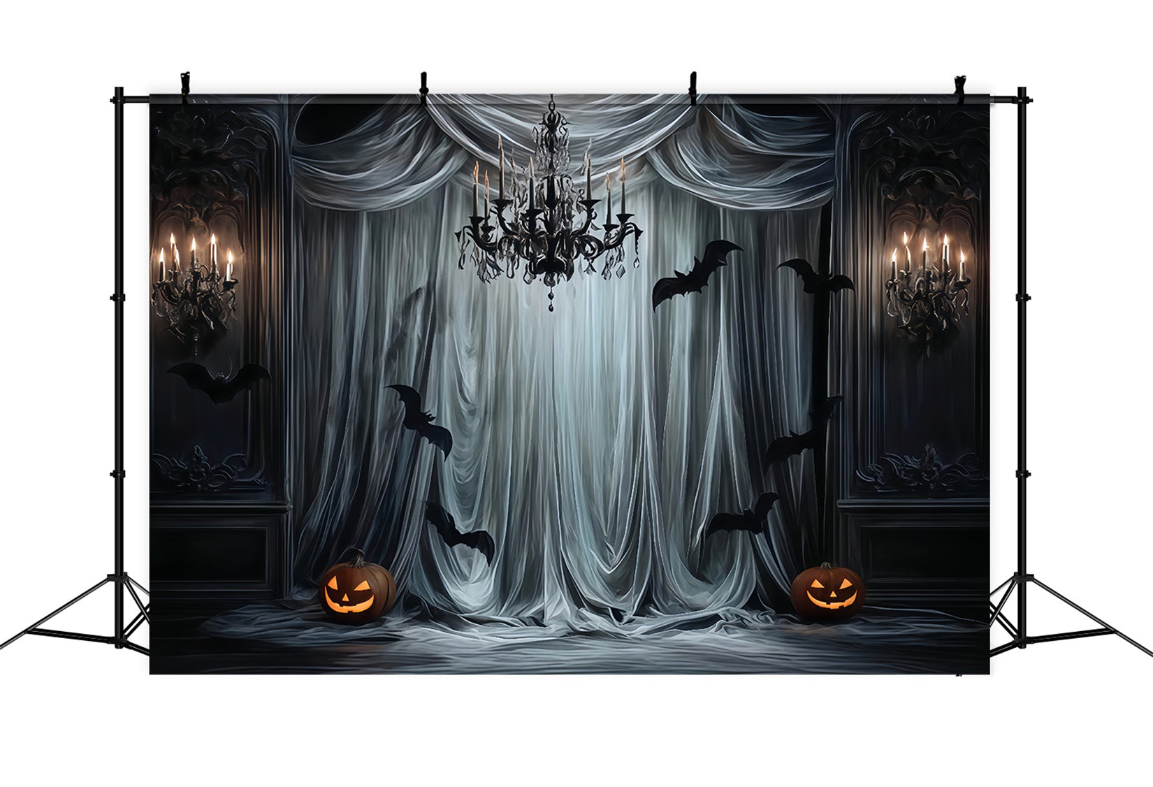 Halloween Color Backdrop Gothic Drapes Bat Glow Halloween Backdrop For Photos TWW510-44
