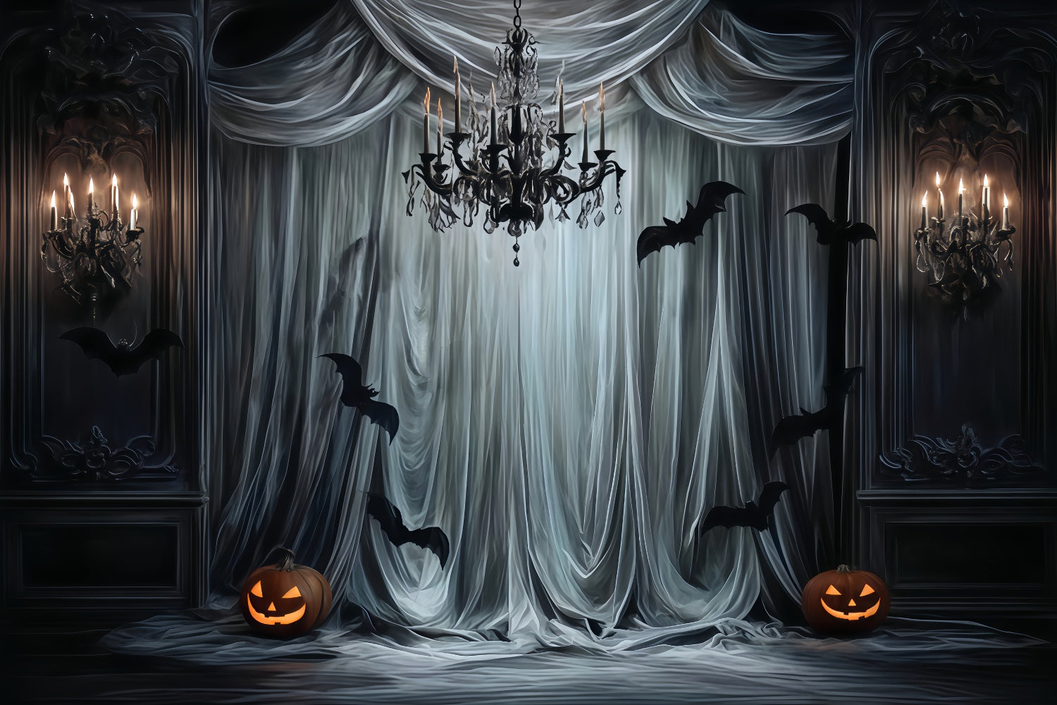 Halloween Color Backdrop Gothic Drapes Bat Glow Halloween Backdrop For Photos TWW510-44