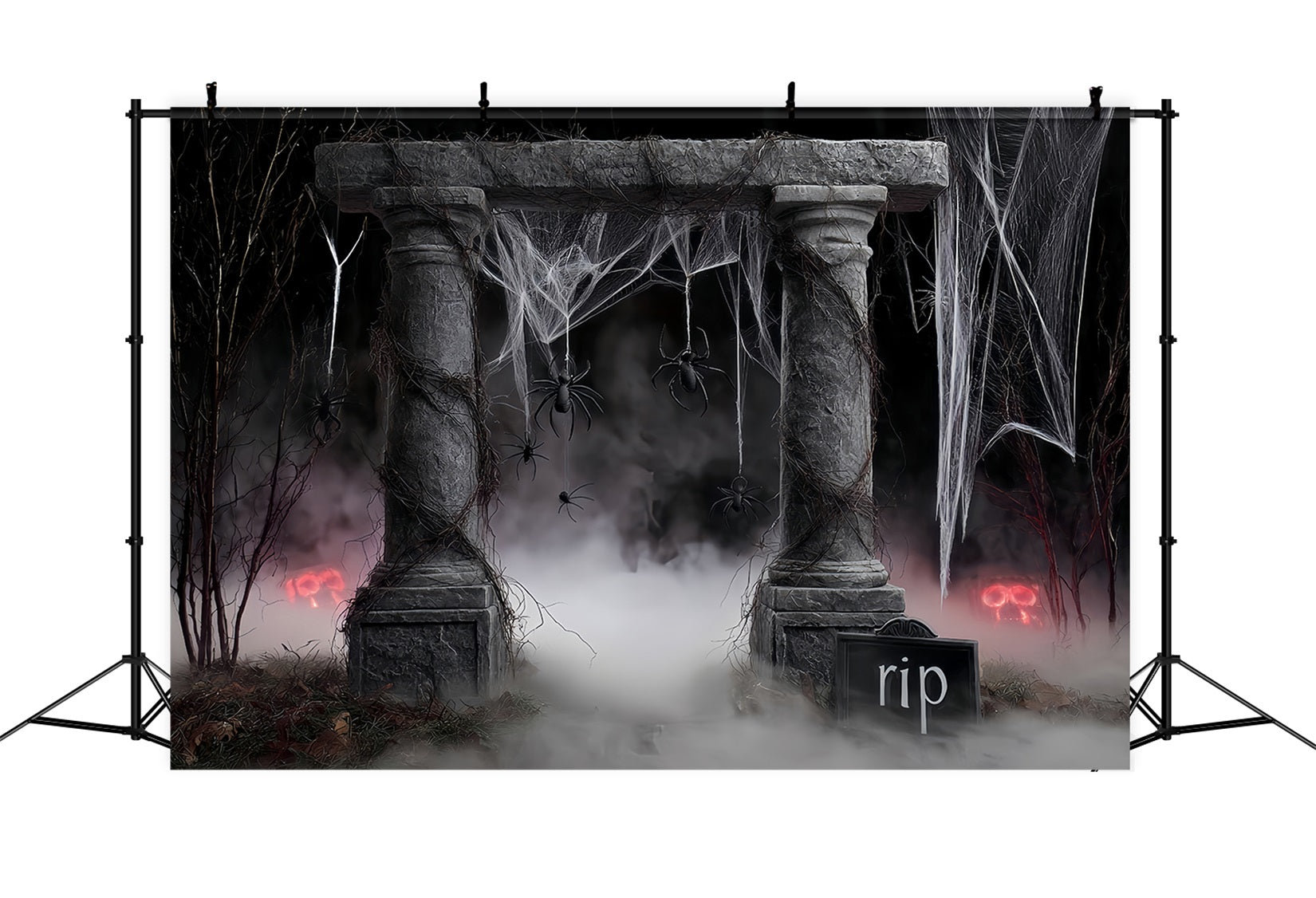 Halloween Spider Backdrop Spider Web Grave Pillars Halloween Backdrop Ideas TWW510-45