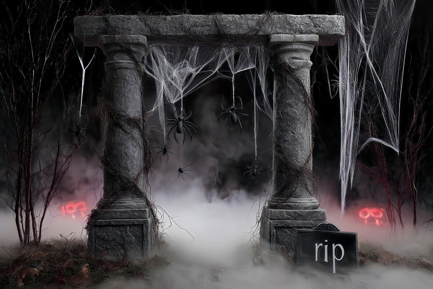 Halloween Spider Backdrop Spider Web Grave Pillars Halloween Backdrop Ideas TWW510-45