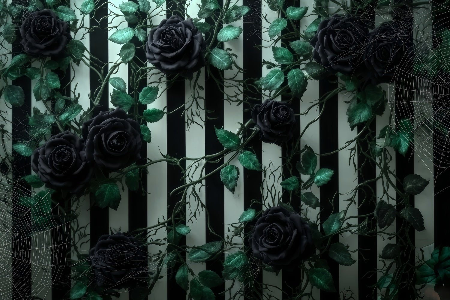 Halloween Wall Backdrop Black Roses Striped Wall Halloween Backdrops For Photos TWW510-46