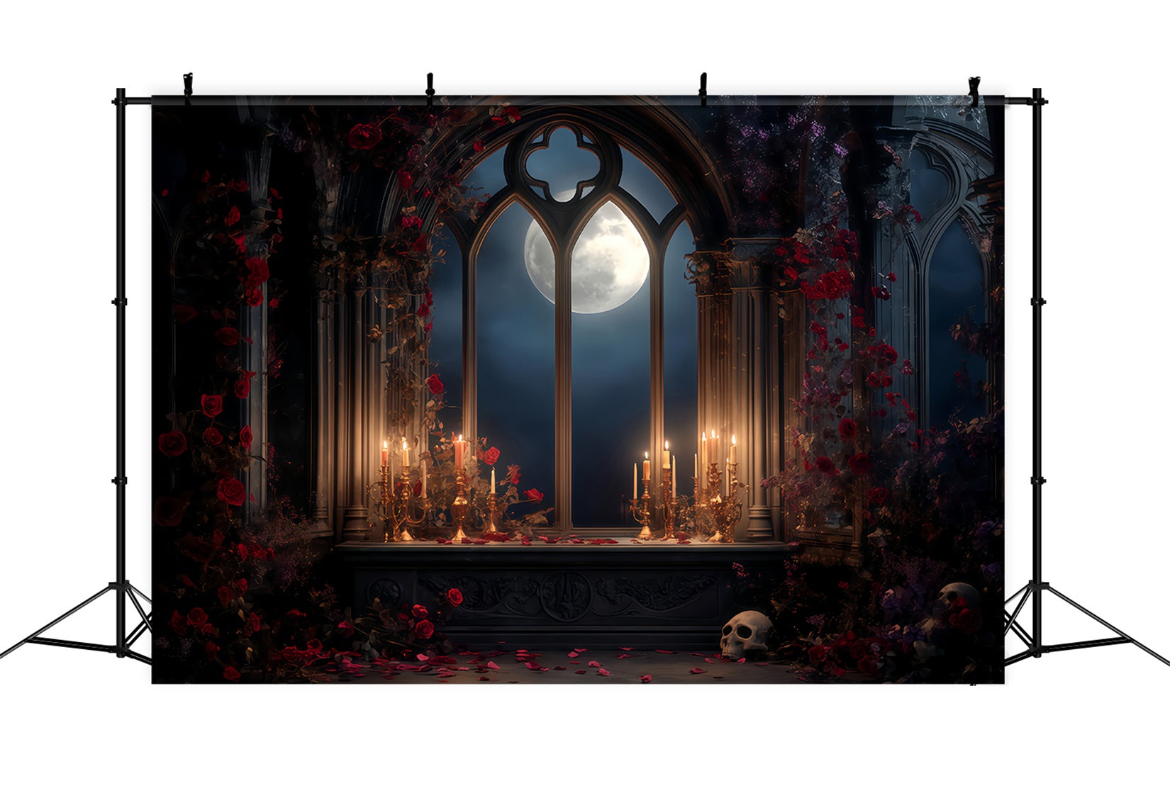 Scary Halloween Backdrops Moonlit Gothic Candle Altar Halloween Photo Backdrops TWW510-47