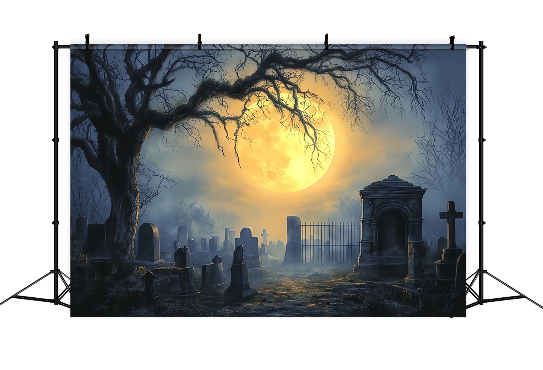 Graveyard Backdrop Full Moon Haunted Cemetery Halloween Backdrop Ideas TWW510-5