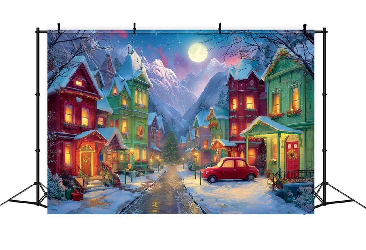 Grinch Backdrop Snowy Village Holiday Night Christmas Photography Backdrops TWW510-50