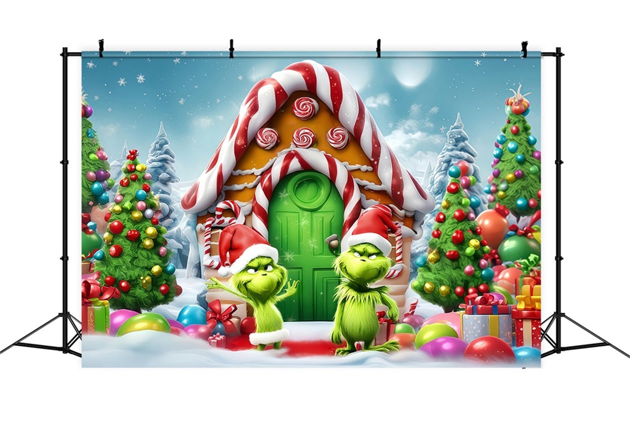 Grinch Photo Backdrop Candy House Grinch Funland Christmas Backdrops TWW510-51