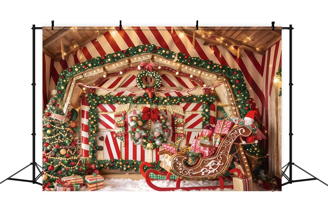 Gingerbread Backdrop Peppermint Sleigh Gift Room Christmas Photo Backdrop TWW510-52