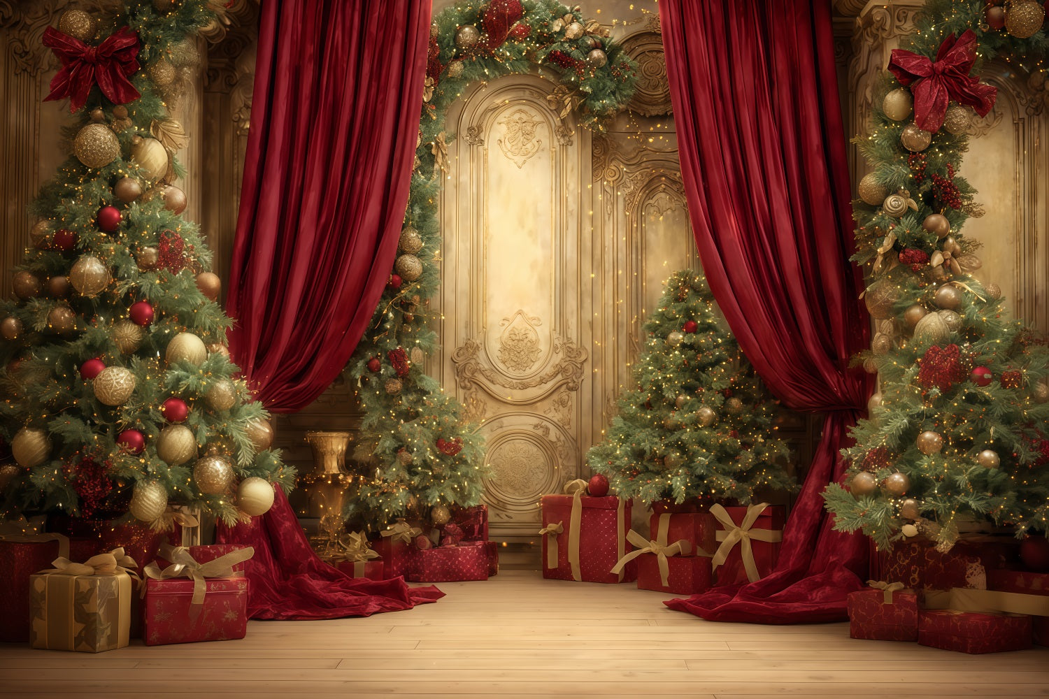 Christmas Wall Backdrop Golden Palace Festive Elegance Christmas Backdrops TWW510-54
