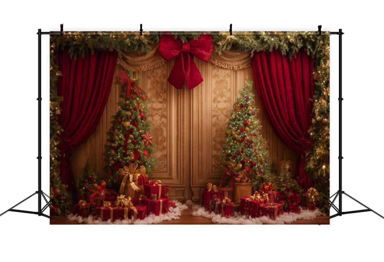 Christmas Wall Backdrop Red Curtain Gift Delight Christmas Backdrop TWW510-56