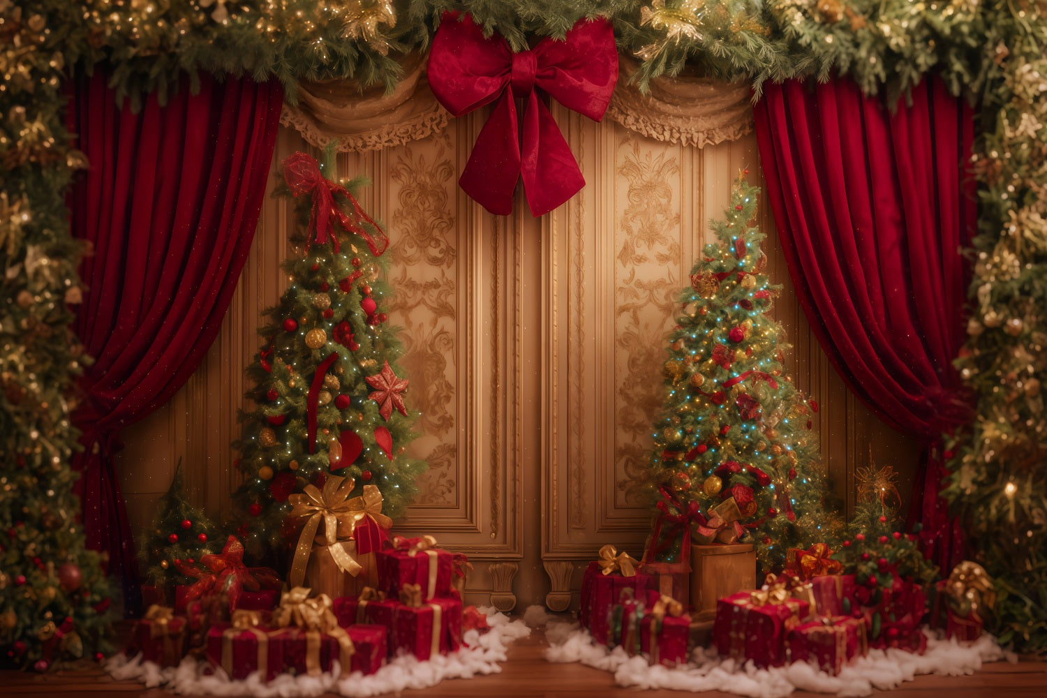Christmas Wall Backdrop Red Curtain Gift Delight Christmas Backdrop TWW510-56