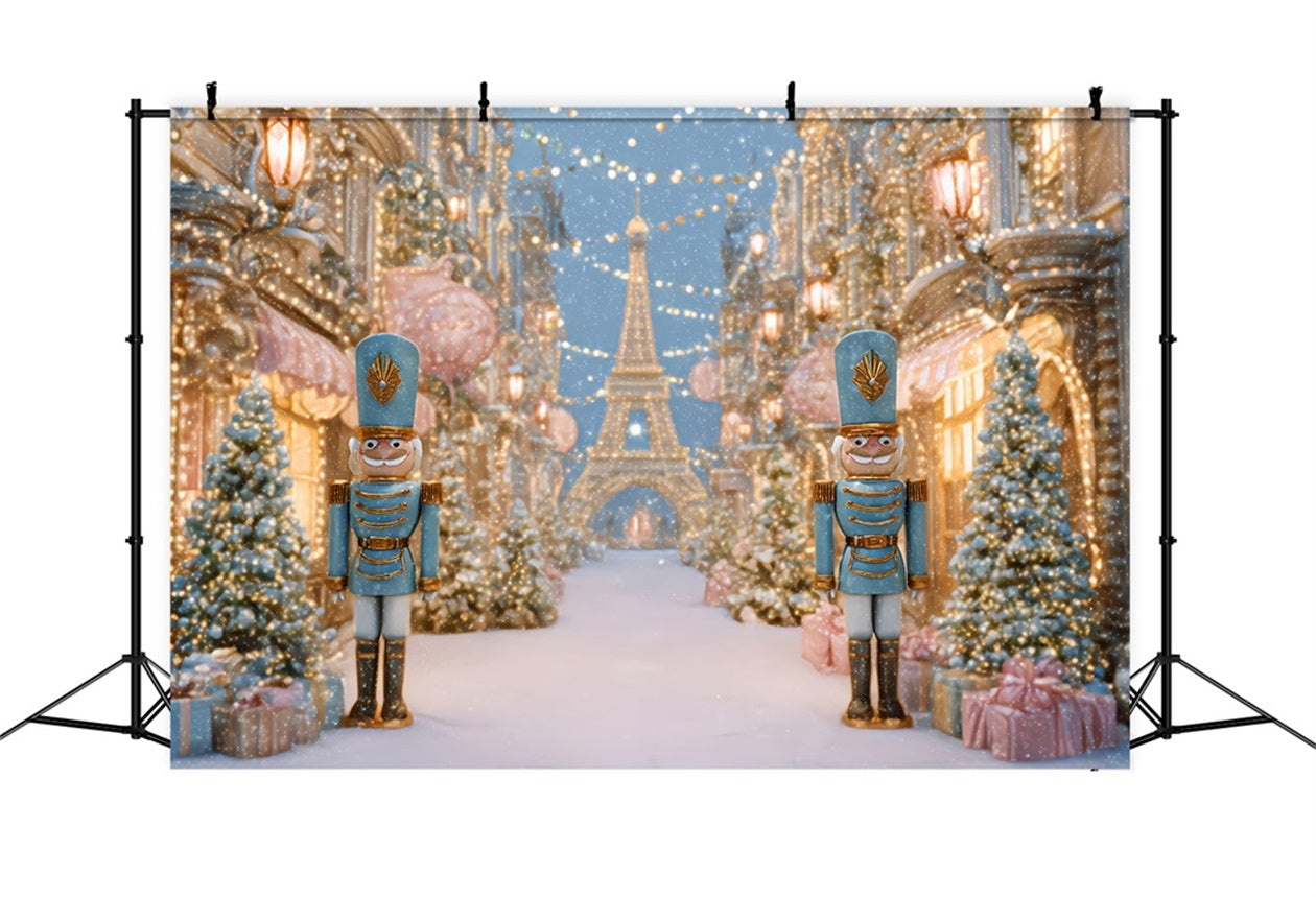 Nutcracker Backdrop Snowy Paris Winter Street Christmas Photo Backdrop TWW510-58