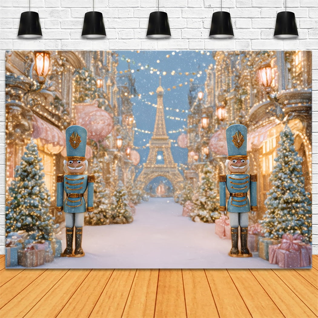 Nutcracker Backdrop Snowy Paris Winter Street Christmas Photo Backdrop TWW510-58