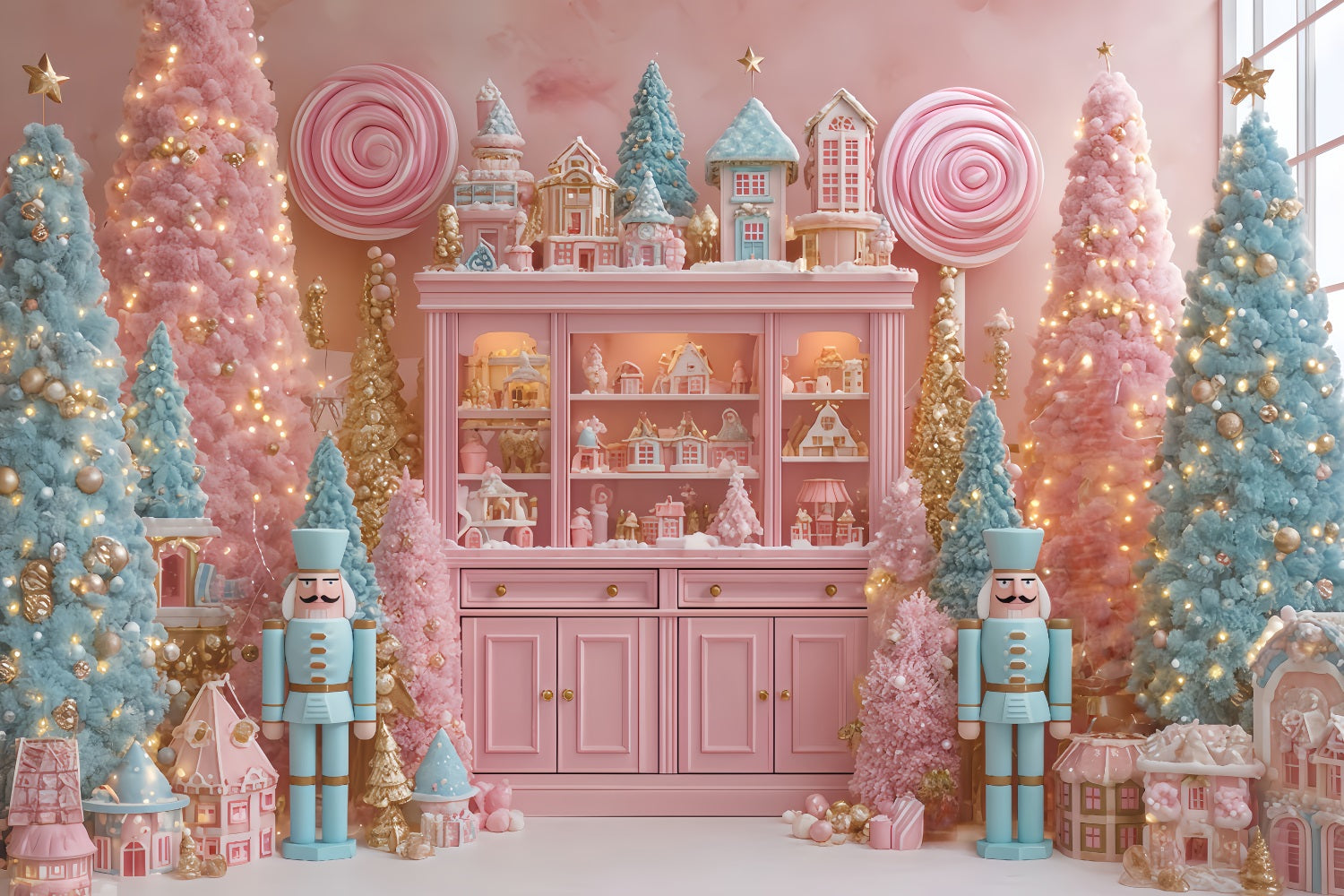 Nutcracker Backdrop Candyland Pastel Pink Trees Christmas Backdrop TWW510-62