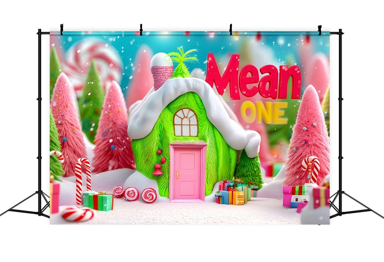 Grinch Photo Backdrop Whoville Green Candy Cottage Christmas Backdrops TWW510-63