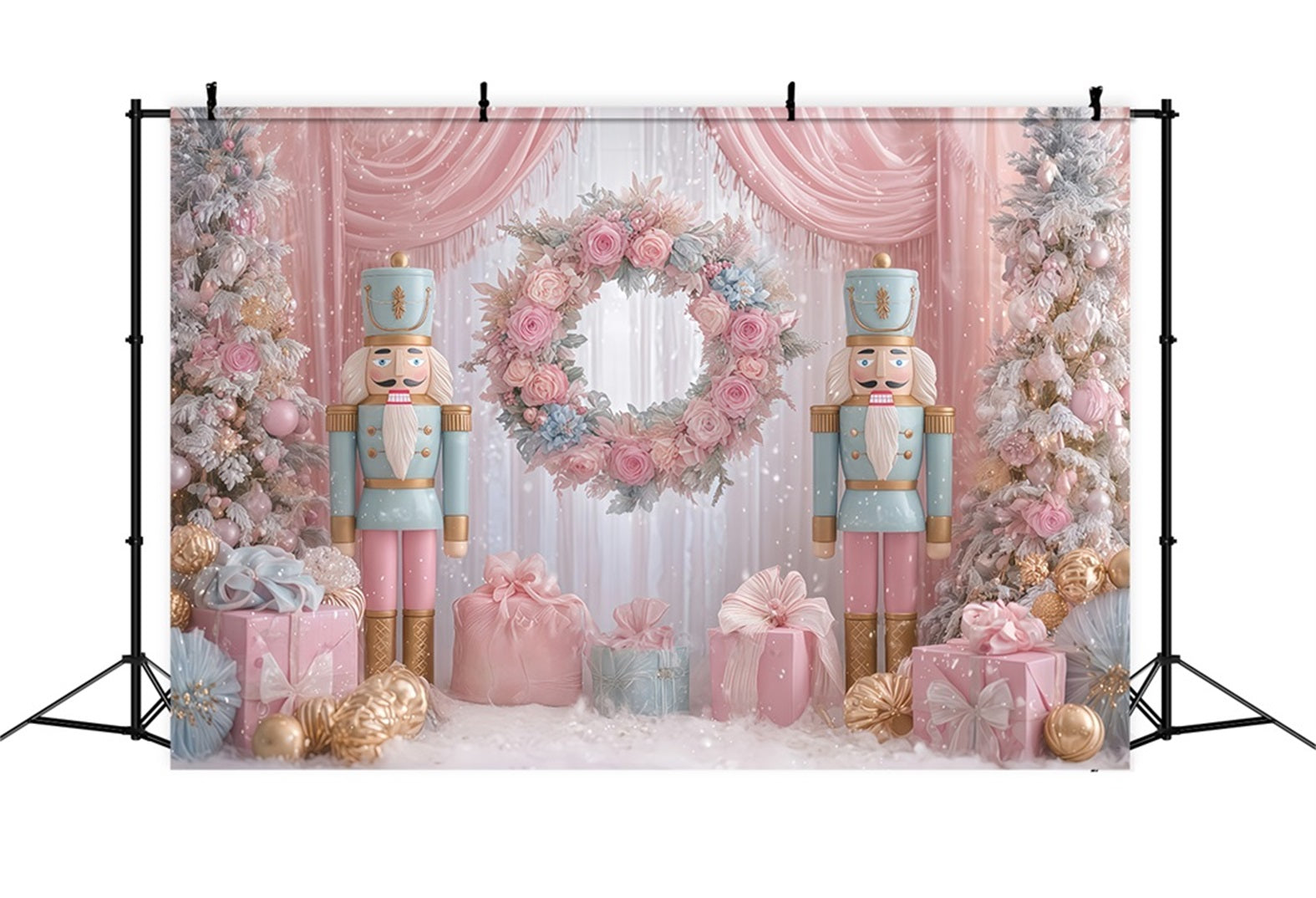 Nutcracker Backdrops Pink Nutcracker Gift Wonderland Christmas Backdrops TWW510-65
