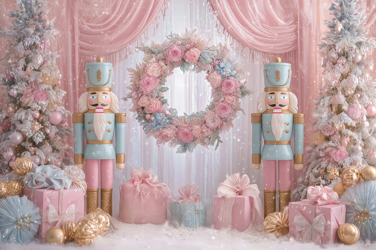 Nutcracker Backdrops Pink Nutcracker Gift Wonderland Christmas Backdrops TWW510-65