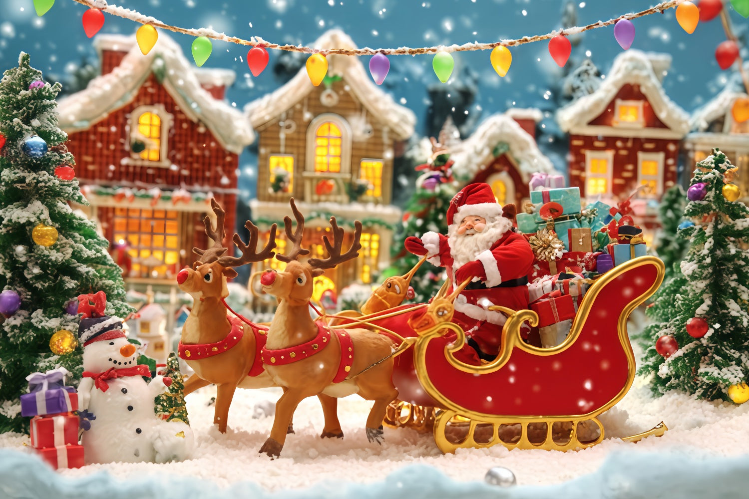 Santa Backdrop Santa Sleigh Village Parade Christmas Backdrops Sale TWW510-68