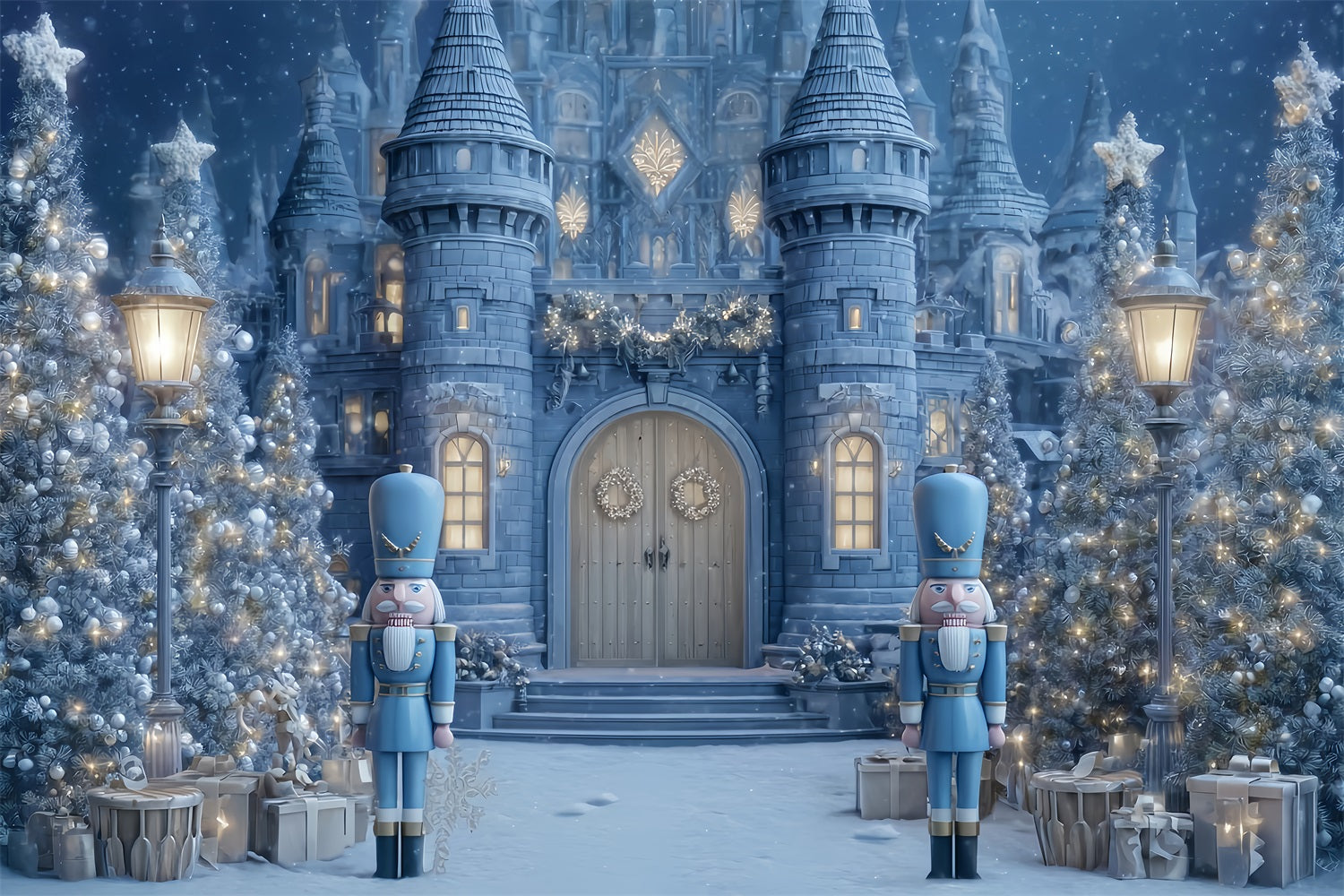 Nutcracker Backdrop Blue Nutcracker Castle Gate Christmas Backdrop Ideas TWW510-69