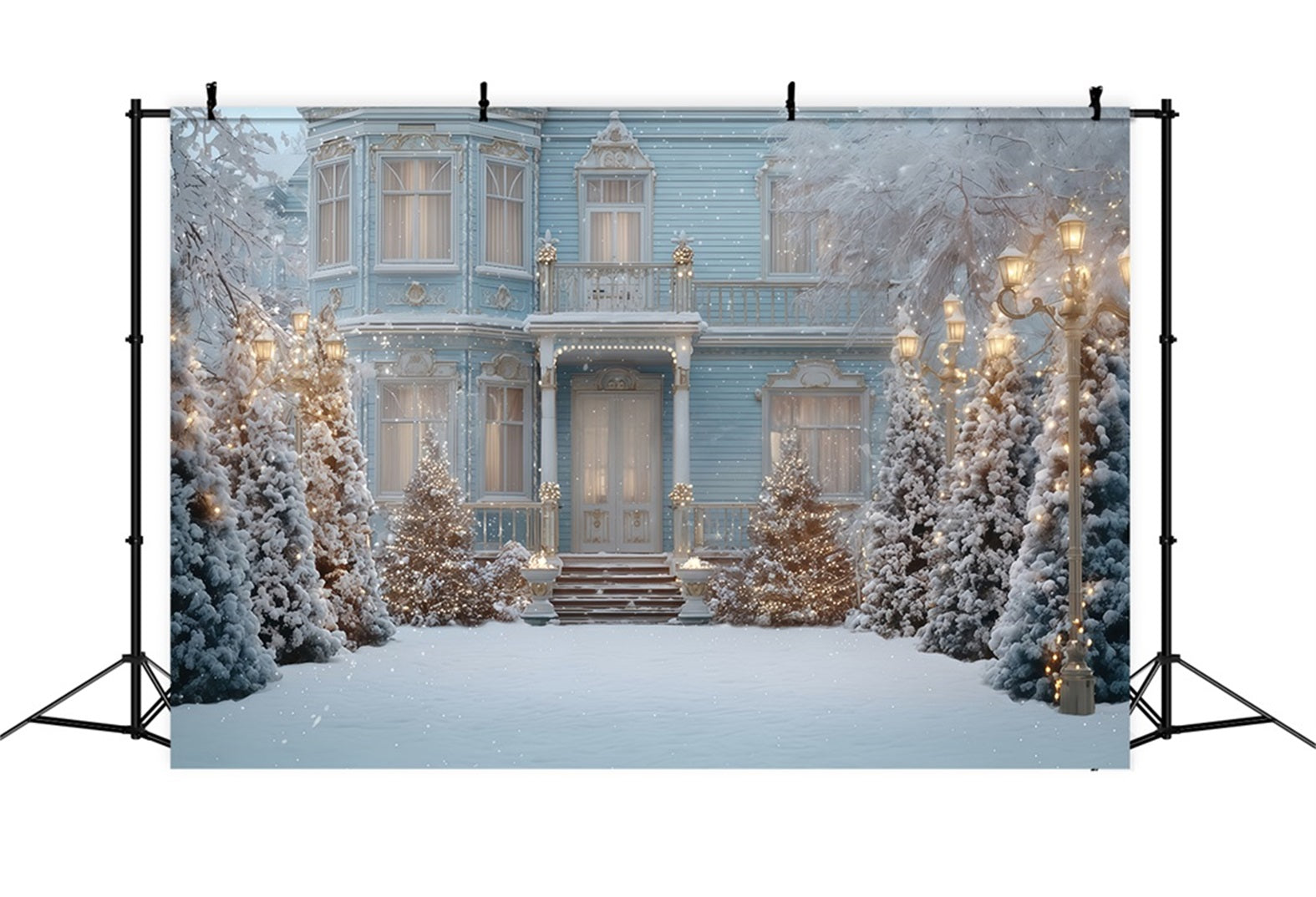 Christmas Tree Backdrop Blue Victorian Winter Mansion Christmas Backdrop TWW510-70