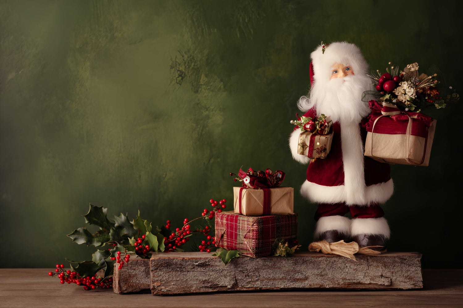 Santa Backdrop Rustic Santa Gift Table Christmas Photography Backdrops TWW510-71