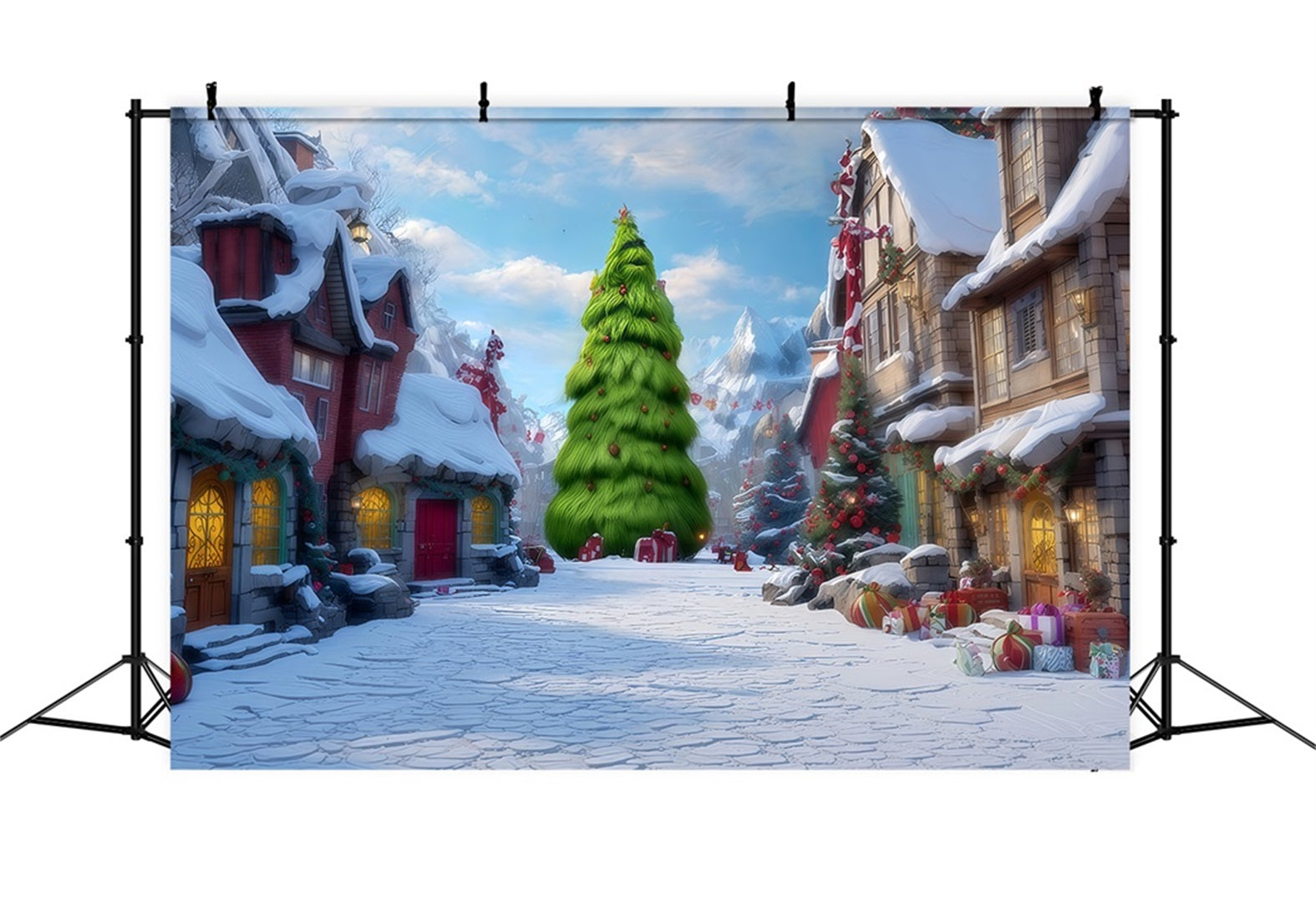 Grinch Backdrops Whoville Snowy Village Street Christmas Backdrops TWW510-73