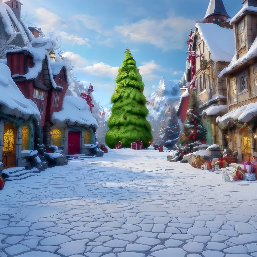 Grinch Backdrops Whoville Snowy Village Street Christmas Backdrops TWW510-73
