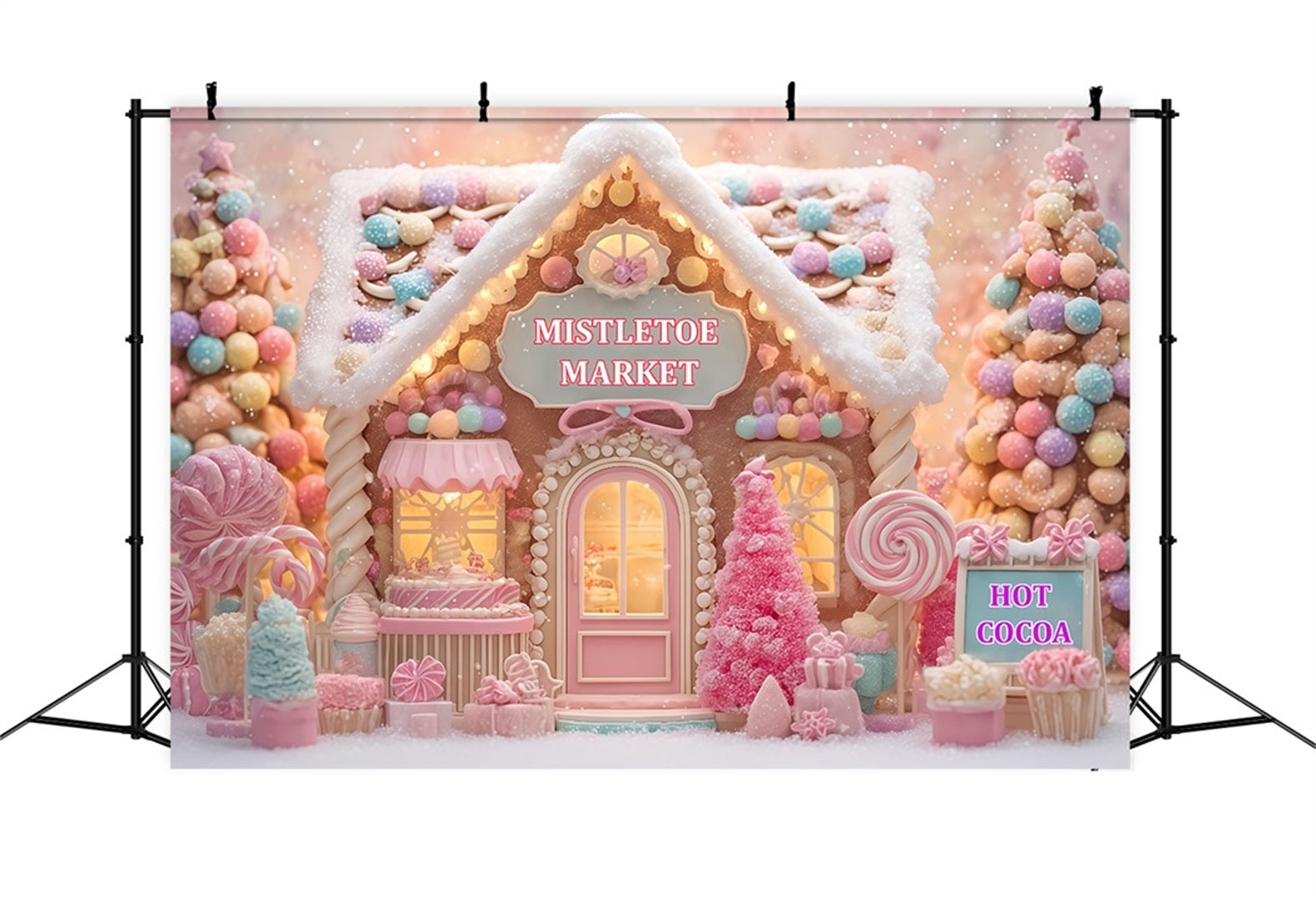 Gingerbread House Backdrop Candyland Sweet Shop Christmas Photo Backdrop TWW510-74