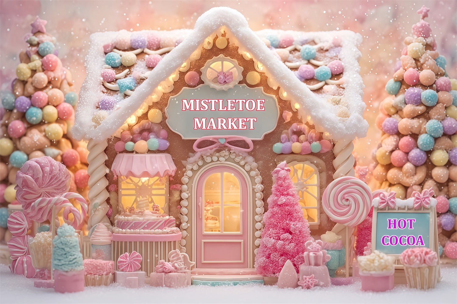 Gingerbread House Backdrop Candyland Sweet Shop Christmas Photo Backdrop TWW510-74