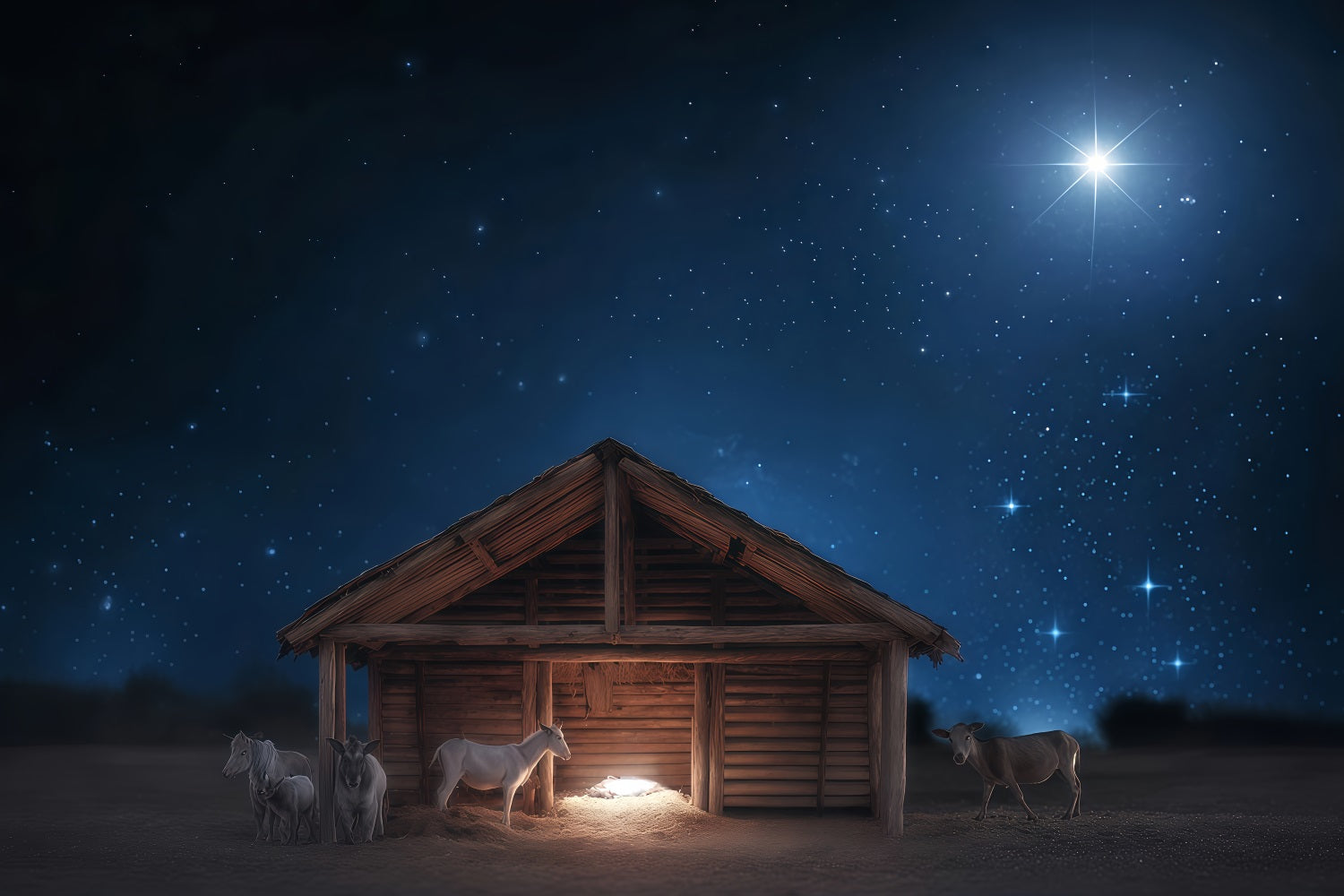 Nativity Backdrop Silent Night Manger Glow Christmas Backdrop Ideas TWW510-77