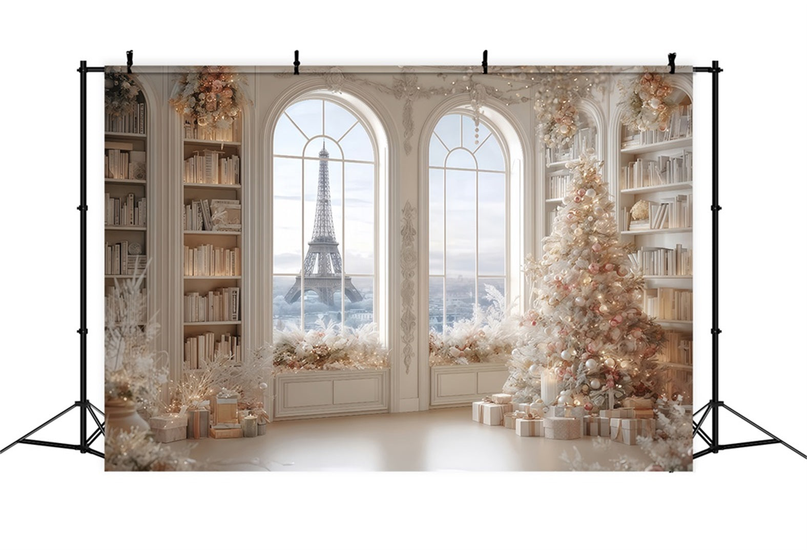 Christmas Tree Backdrop Paris Winter Elegant Library Christmas Backdrops TWW510-79