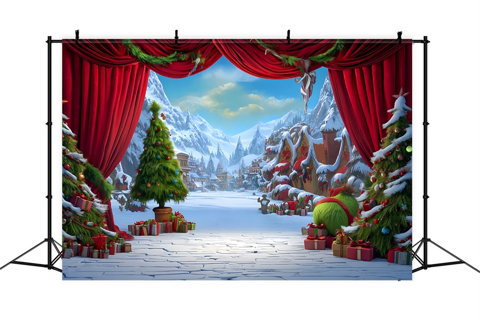 Grinch Backdrop Whoville Festive Winter Stage Christmas Photo Backdrops TWW510-83